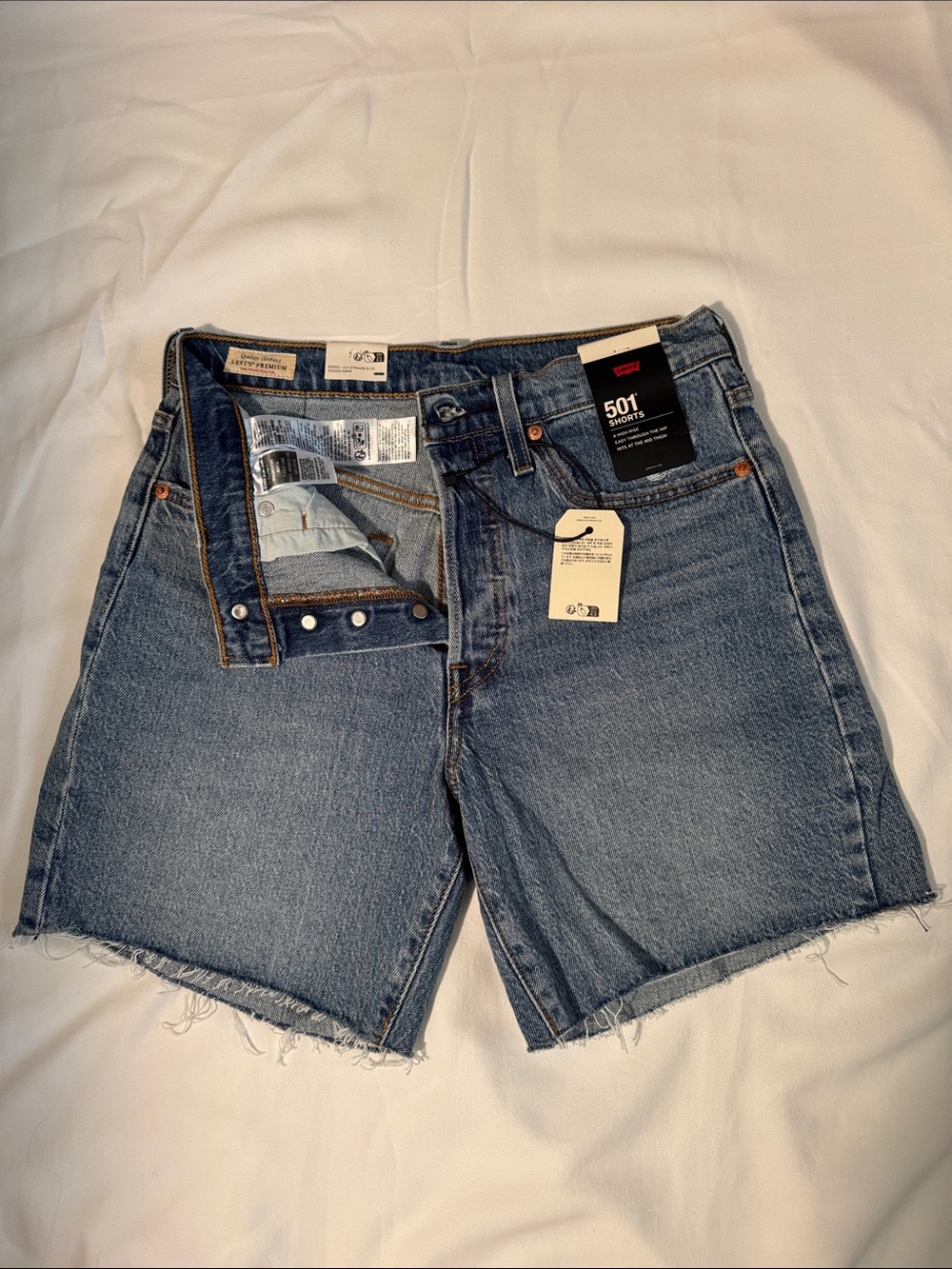 Levi's Women’s Blue Frayed Hem 501 Denim Shorts